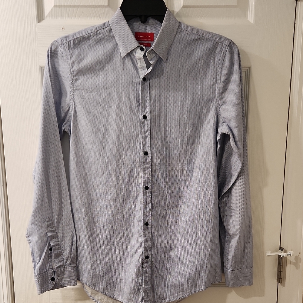Zara Sky Blue Button Down Shirt Slim Fit Men's Medium